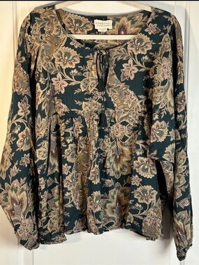 Denim & Supply Ralph Lauren Dark Green Floral Paisley Peasant Top